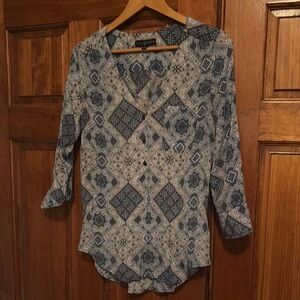 Fred David Blue and White Wrap Blouse
